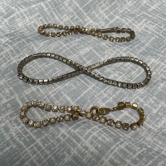 Vintage Rhinestone Tennis Bracelets Bundle of 3 - Picture 1 of 6